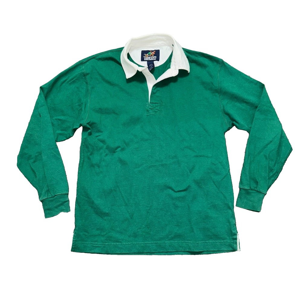 Land's End Rugby Polo Shirt Long Sleeve Men's Size Small Green Vintage Cotton